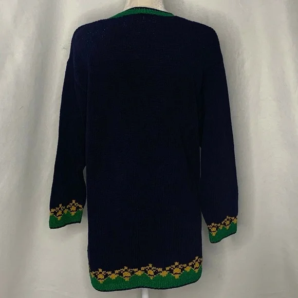 LIZ CLAIBORNE Vintage Women's Knit Cardigan Sweater Small Blue Floral Silk 80s - Picture 6 of 6